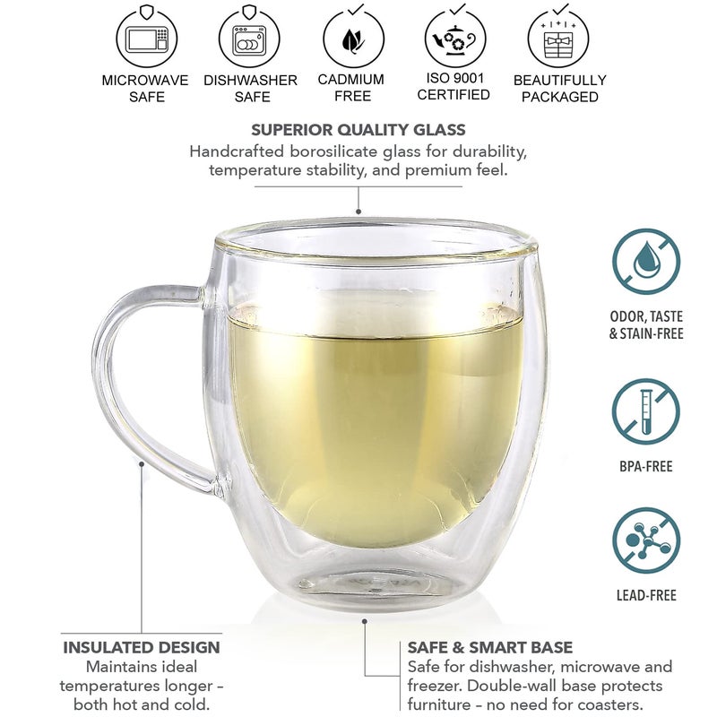Teabloom Double Walled Cups â€“ 8 oz / 250 ml â€“ Set of 4 Insulated Glass Cups for Tea, Coffee, Espresso, and More â€“ Clarity Glasses - Image 5